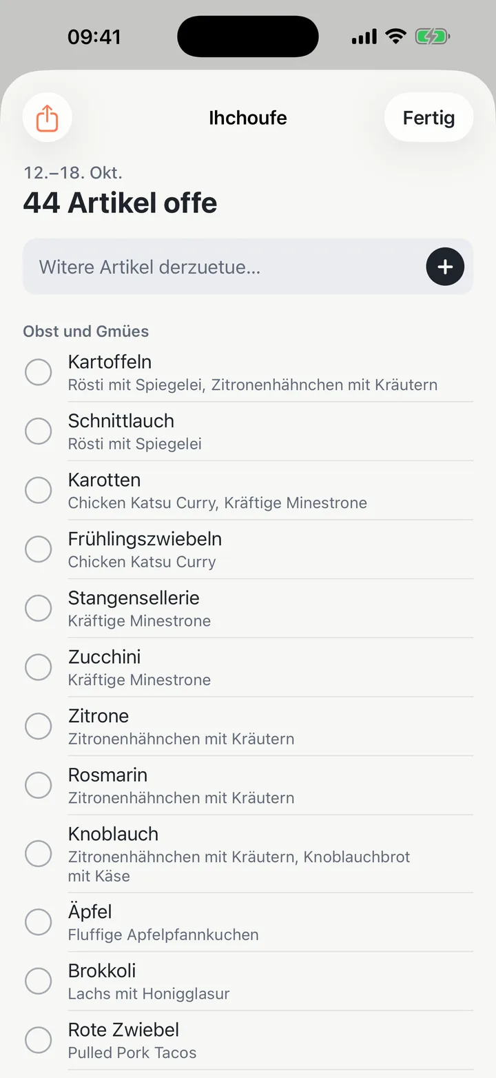 D Ihchoufslischte, wo Yadlo us em Wucheplan macht