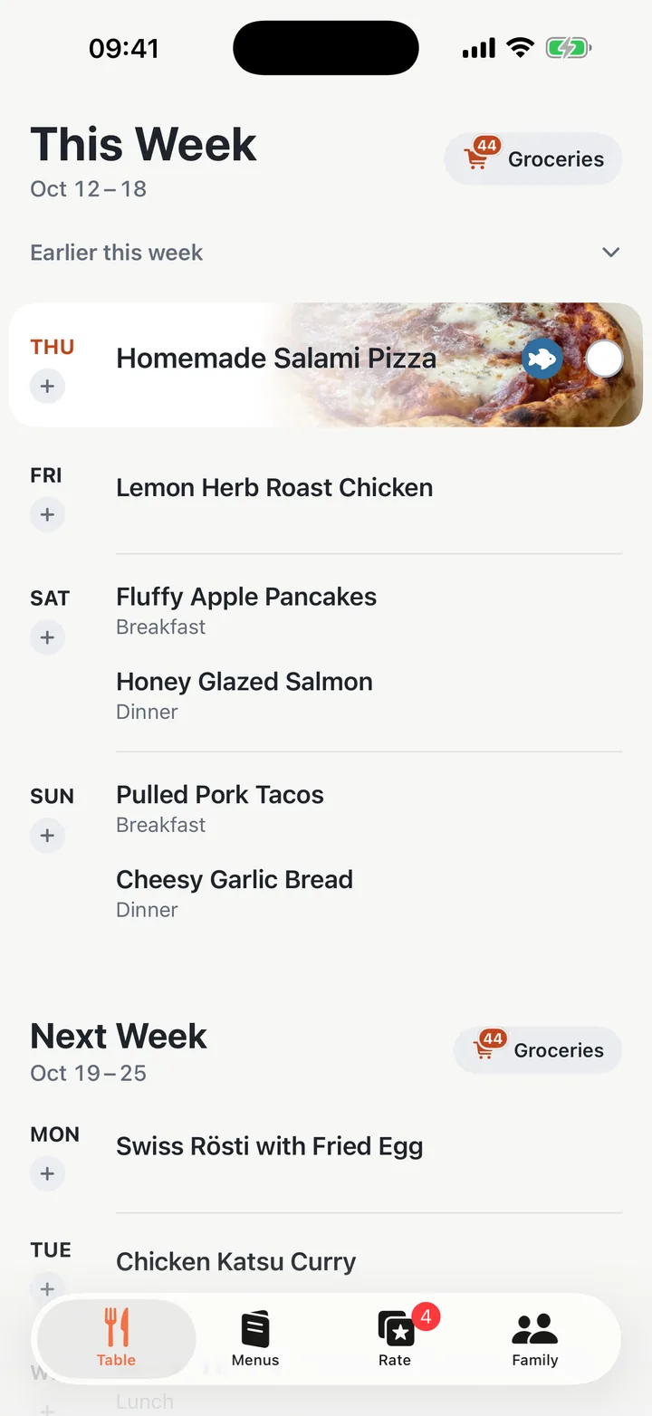 Yadlo showing a planned week of family dinners